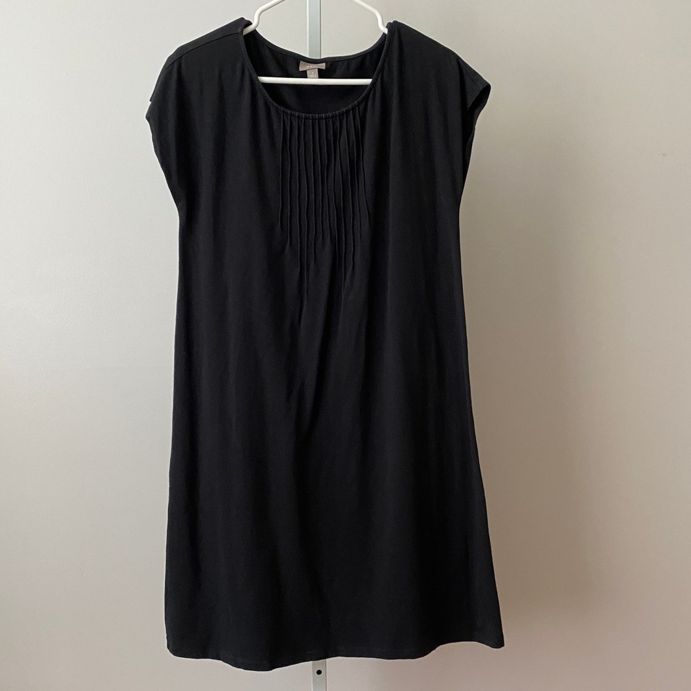 J. Jill Small Black Pima Cotton Modal Pintuck Cap Sleeve Shift Tunic Dress